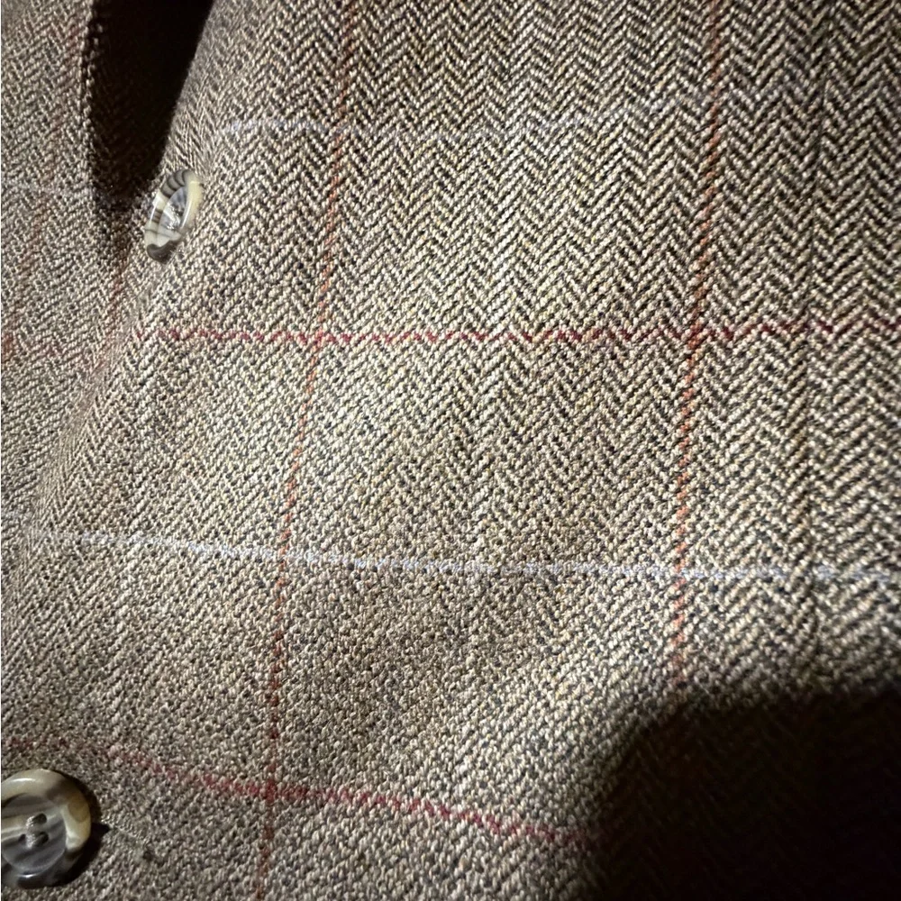 Allyn Saint George brown tan plaid‎ blazer jacket 100% Lambswool size 40R